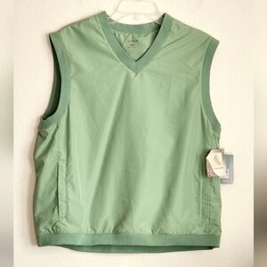 Ativa Women's Green XL Sleeveless V-neck Vest Zip Pockets 100% Polyester  (NWT)